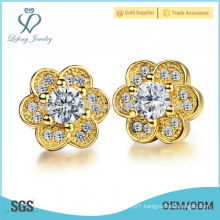 Vintage copper flower stud earrings,crystal flower earrings jewelry